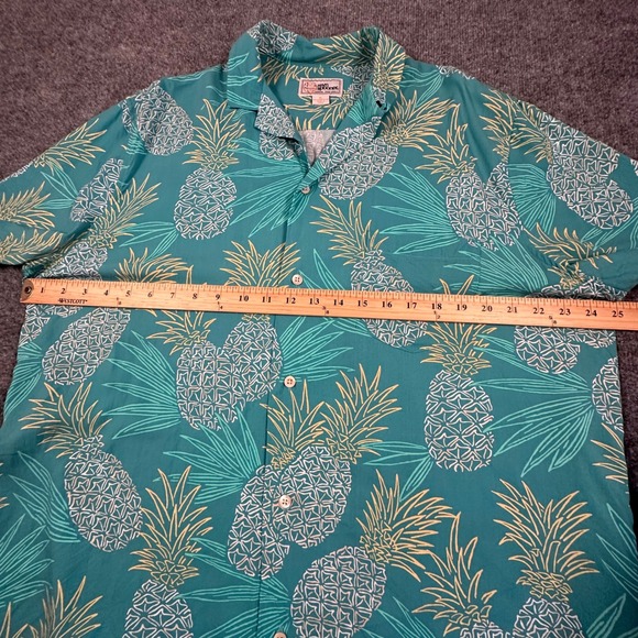 Reyn Spooner Hawaii Gold Camp Shirt Green Blue Men's Medium Aloha - Picture 6 of 6